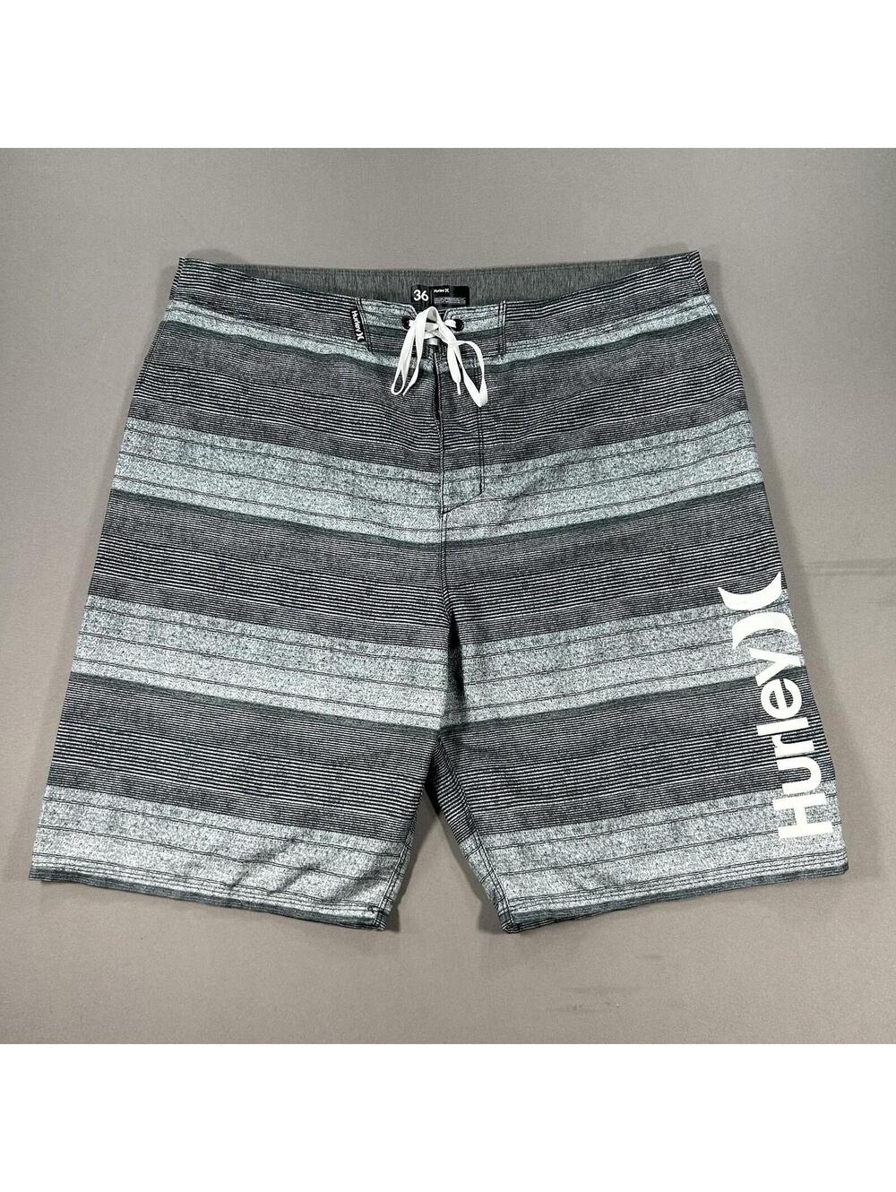 Hurley Board Shorts Mens 36 Black Gray Striped Swim Surf Trunks